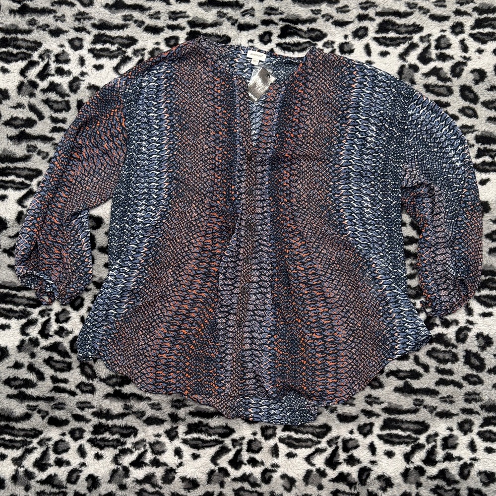 Avenue Blue and Orange Patterned Blouse